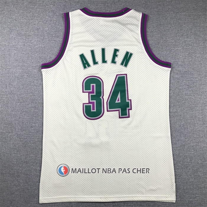 Maillot Milwaukee Bucks Ray Allen NO 34 Mitchell & Ness Chainstitch Creme